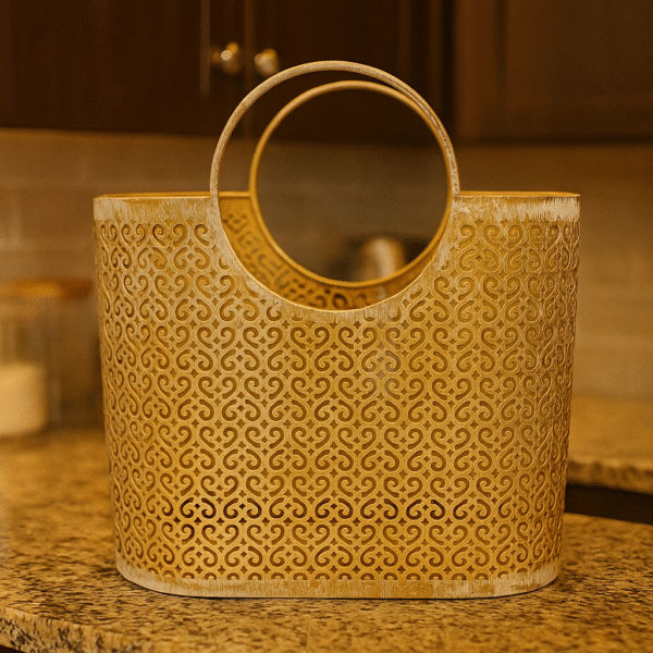 Golden Filigree Basket – Elegant Decor with Timeless Charm