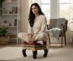 Wooden Cushion Stool with Brass Sheet