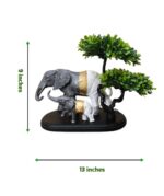 Golden Elegance Elephant Family Showpiece with Artificial Bonsai Tree - Image 4