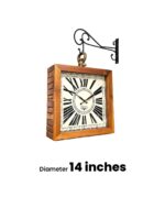 14-Inch Vintage Wooden Double-Sided Hanging Railway Wall Clock with Roman Numerals