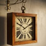 14-Inch Vintage Wooden Double-Sided Hanging Railway Wall Clock with Roman Numerals