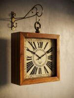 14-Inch Vintage Wooden Double-Sided Hanging Railway Wall Clock with Roman Numerals