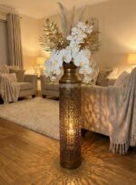 Antique Brass Cylindrical Jaali Design Display