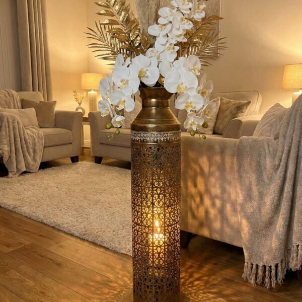 Antique Brass Cylindrical Jaali Design Display