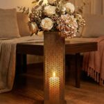 Antique Gold Jaali Design Floor Pedestal & Tall Lantern