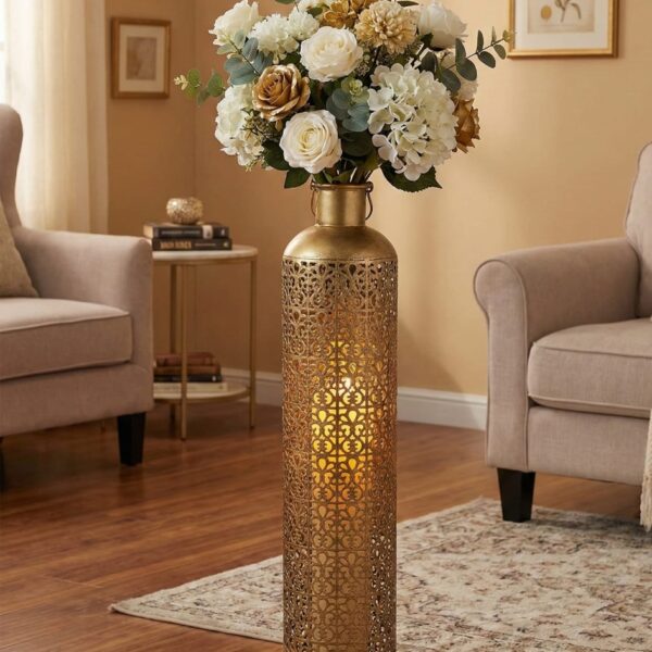 Luxury Handcrafted Gold Finish Floor Vase Lantern