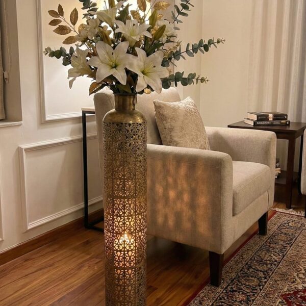 Handcrafted Royal Gold Finish Floor Vase Lantern