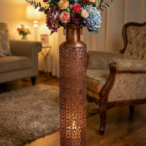 Handcrafted Antique Copper Finish Floor Vase Lantern