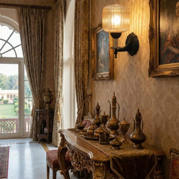 Ornate Black & Wood Single Light Fixture