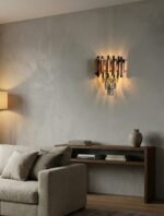Modern Sculptural Copper and Crystal Sconce