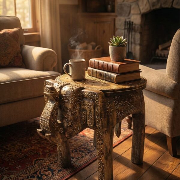 Handcrafted Vintage Elephant Stool