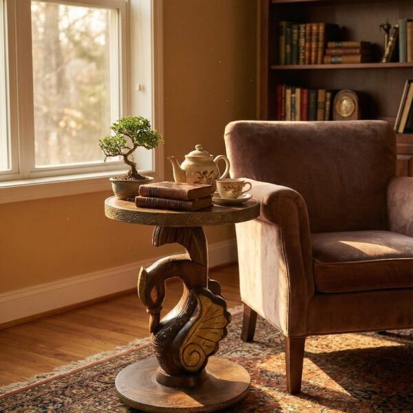 Exotic Hand Carved Swan Pedestal Table