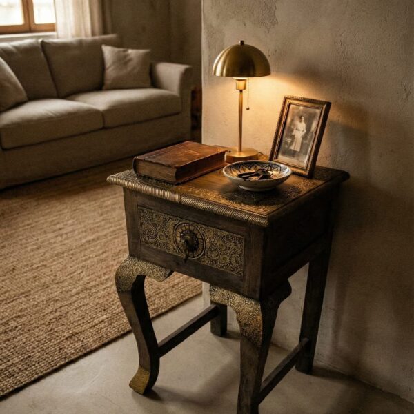 Rustic Wooden Pedestal Side Table