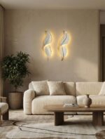 Luxury Sculptural Feather Wall Sconce Pair