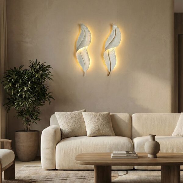 Luxury Sculptural Feather Wall Sconce Pair