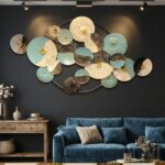Azure & Gilded Eclipse: Oversized 3D Metallic Disc Wall Sculpture