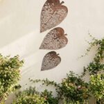 Set of 3 Rustic Copper Bodhi Leaf Metal Wall Art