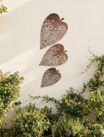 Set of 3 Rustic Copper Bodhi Leaf Metal Wall Art