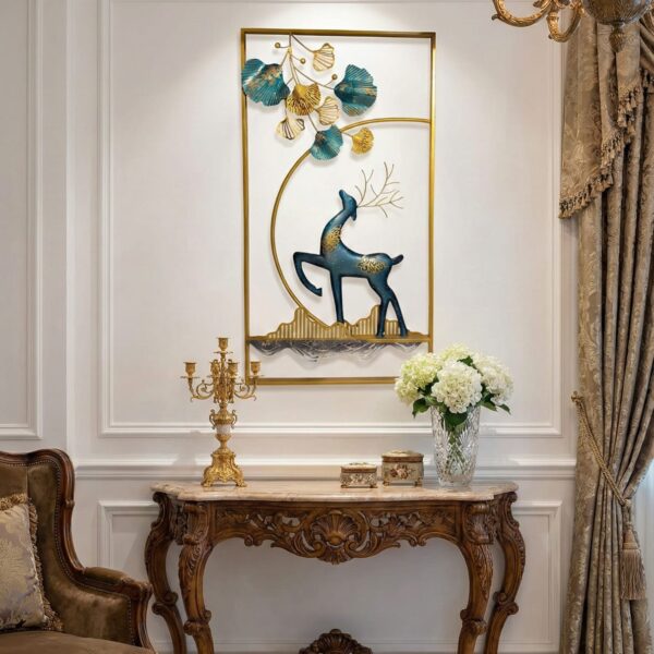 Majestic Stag & Ginkgo Leaf 3D Modern Metal Wall Frame