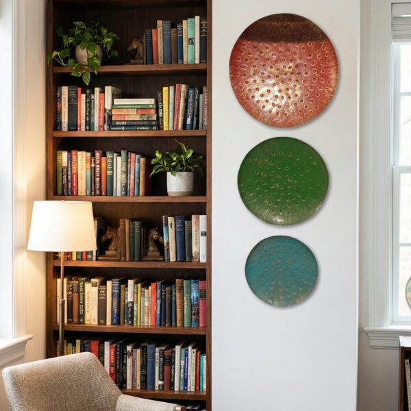 Textured Polka Dot Decorative Metal Wall Discs - Three-Size Vibrant Wall Art