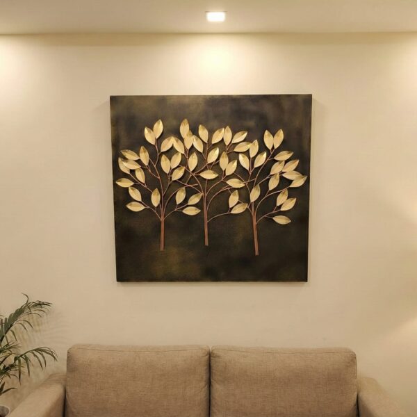 Golden Grove: Handcrafted 3D Metal Tree Canvas Wall Art